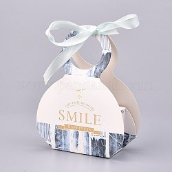 Boîte d'emballage de bonbons en forme de sac à main, boîte de cadeau de fête de mariage, avec ruban, des boites, modèle de sourire de mot, gris ardoise, 3.5xx9.7x13.2cm, déplier: 29.8x25.2x0.03cm, ruban: 40.4x1 cm