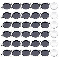 UNICRAFTALE 30 Sets Black Cabochon Pendants Stainless Steel Cabochon Connectors Blanks Bezel Pendant Trays Cabochon Settings with Glass Cabochon 16mm Bracelet Connector for Jewelry Making