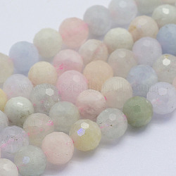 Chapelets de perles en morganite naturelle, ronde à facettes, a- année, 6mm, Trou: 1mm, Environ 67 pcs/chapelet, 15.5 pouce (39.5 cm)