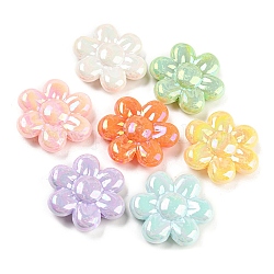 Perles acryliques opaques, de couleur plaquée ab , fleur, couleur mixte, 31x34x10mm, Trou: 2mm