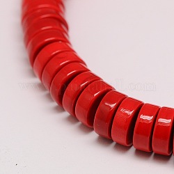 Synthetic Turquoise Heishi Beads Strands, Dyed, Flat Round/Disc, Red, 10x4mm, Hole: 1mm, about 110pcs/strand, 16.6 inch