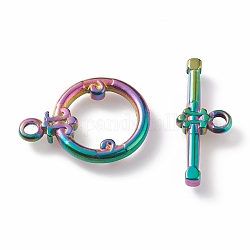 Placcatura ionica (ip) 304 fermagli a ginocchiera in acciaio inossidabile, anello, colore arcobaleno, Anello: 21x15x2 mm, Foro: 2 mm, bar: 22x9x3 mm, Foro: 2 mm