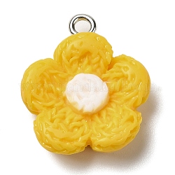 Opaque Resin Pendants, Flower Charms with Platinum Plated Iron Loops, Gold, 20x18x6mm, Hole: 2mm