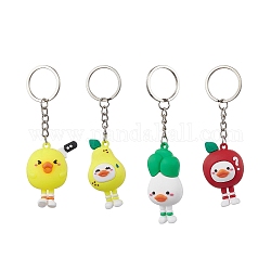 Cartoon-Früchte-Ente-Schlüsselanhänger aus PVC-Kunststoff, mit eisernen Schlüsselringen, Mischfarbe, 103~117 mm
