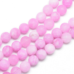 Натуральный белый нефритовый шарик нити, окрашенные, матовые, круглые, ярко-розовый, 8~9 мм, отверстие : 1 мм, около 46~48 шт / нитка, 14.9 дюйм