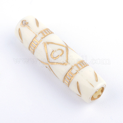 Column Plating Acrylic Beads, Golden Metal Enlaced, Beige, 25x6.5mm, Hole: 3.5mm, about 600pcs/500g