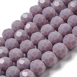 Supporti per perle di vetro opaco, sfaccettato (32 sfaccettatura), tondo, rosa antico, 10mm, Foro: 1.8 mm, circa 66~68pcs/filo, 24.02''~24.13'' (61~61.3 cm)