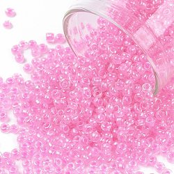 12/0 Perlas de semillas de vidrio, lustre interior transparente colores, agujero redondo, redondo, color de rosa caliente, 12/0, 2~2.5x1.5~2mm, agujero: 0.8 mm, aproximamente 30000 unidades / bolsa