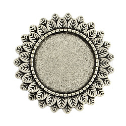 Tibetan Style Alloy Brooch Cabochon Settings, Lead Free & Cadmium Free, Antique Silver, Flat Round Tray: 20mm, 32.5x2mm, Pin: 0.5mm