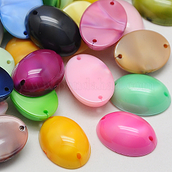 Garment Accessories Acrylic Imitation Pearl Links, Flat Back, Oval Dome, Mixed Color, 14x10x5mm, Hole: 1mm