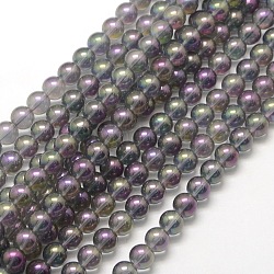 Synthetische Quarzkristall-Perlenstränge galvanisieren, Runde, lila plattiert, 8 mm, Bohrung: 1 mm, ca. 50 Stk. / Strang, 15.5 Zoll