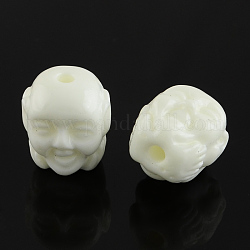 Buddha Head Resin Beads, Beige, 14x12x11.5mm, Hole: 2mm