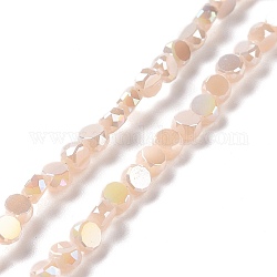Chapelets de perles en verre électroplaqué, de couleur plaquée ab , facette, plat rond, bisque, 4.5x2.5~3mm, Trou: 0.8mm, Environ 145~150 pcs/chapelet, 21.26'' (54 cm)