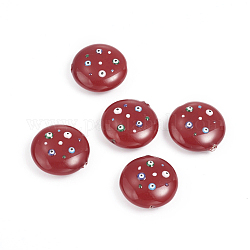 Perles de nacre nacrées, avec l'émail, polie, rond et plat avec des mauvais œil, rouge, 18.5x7~7.5mm, Trou: 1.2mm