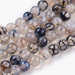 Rondes veines de dragon naturel perles agate brins, teinte, 8mm, Trou: 1.5mm, Environ 48 pcs/chapelet, 15.1 pouce
