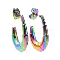 Chapado en iones (ip) color del arco iris 304 aretes de croissant de acero inoxidable, pendientes de medio aro para mujer, 23x17x4mm, pin: 0.9 mm