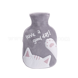 Bottiglie di acqua calda in gomma con stampa zampa di gatto, con copertina morbida e soffice, borsa dell'acqua calda, grigio, 187x110mm, Capacità: 350ml
