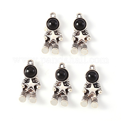 Alloy Pendants, with Black Acrylic, Cadmium Free & Lead Free, Spaceman with Star, Antique Silver, 21.5x9.5x5mm, Hole: 1.2mm