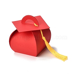 Бумажные коробки конфет, подарочная коробка выпускного вечера, с кисточкой, форма шляпы врача, красные, 6.75x7.15x8.6 см