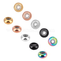 Placage sous vide unicraftale 304 perles en acier inoxydable, avec du plastique, perles de curseur, perles de bouchage, rondelle, couleur mixte, 8x4mm, Trou: 2mm, 5 couleurs, 4 pcs / couleur, 20 pcs / boîte
