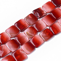 Ciondoli di conchiglie d'acqua dolce con vernice spray, quadrato, rosso, 14.5~15.5x14.5~15.5x2.5~4mm, Foro: 1 mm, circa 26pcs/filo, 14.80 pollice~15.47 pollici