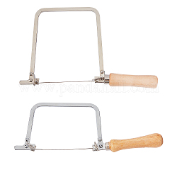 PANDAHALL ELITE 2 Pcs 2 Sizes 50# Steel Wire with Wood Handle Saw Frame, for Wood Stone Jade Metal Cutting, Platinum, 1pc/style