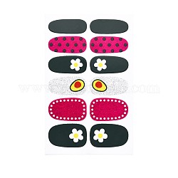 Pegatinas de calcomanías de uñas de cubierta completa de la serie de flores, autoadhesivo, decoración de uñas para mujeres niñas niños, verde oscuro, 25.5x10~16.5mm, 12pcs / hoja