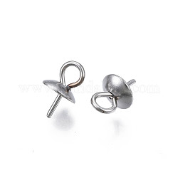 304 gobelet en acier inoxydable peg bélières pendentifs, pour la moitié de perles percées, demi-rond, couleur inoxydable, 8x5mm, Trou: 2mm, pin: 0.7 mm