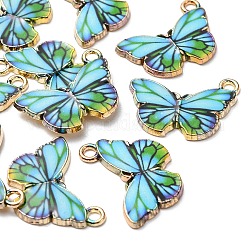 Printed Alloy Pendants, Cadmium Free & Nickel Free & Lead Free, Light Gold, Butterfly, Dark Turquoise, 15x20x1.5mm, Hole: 1.8mm