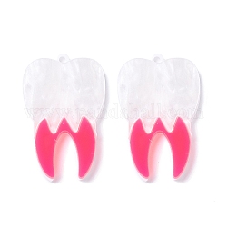Two Tone Acrylic Pendants, Tooth Shapes, Hot Pink, 39.5x25.6x4mm, Hole: 2mm