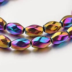 Chapelets de perles en hématite synthétique sans magnétiques, ovale torsadée, multi-couleur plaquée, 12x8~9mm, Trou: 1mm, Environ 33 pcs/chapelet, 15.7 pouce