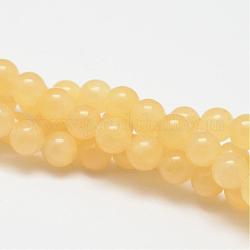 Естественный желтый нефритовый шарик нити, круглые, 8 мм, отверстие : 1 мм, около 24 шт / нитка, 7.75 дюйм