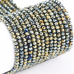 Chapelets de perles en verre électroplaqué, plein plaqué, facette, rondelle, vert plaqué, 2x1.5mm, Trou: 0.6mm, Environ 220~230 pcs/chapelet, 13.78~14.17 pouce (35~36 cm)