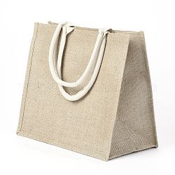 Jute Portable Shopping Bag, Reusable Grocery Bag Shopping Tote Bag, Tan, 31.5x36cm