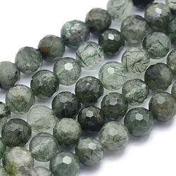 Natürlichen grünen Rutilquarz Perlen Stränge, Runde, facettiert, 6 mm, Bohrung: 0.8 mm, ca. 69 Stk. / Strang, 15.7 Zoll (40 cm)