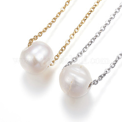 304 Stainless Steel Pendant Necklaces, with Freshwater Pearl Beads and Lobster Claw Clasps, Mixed Color, 17.7 inch(45cm)