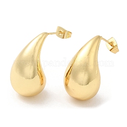 Boucles d'oreilles en forme de goutte de torsion en laiton plaqué en rack pour femmes, sans plomb et sans cadmium, véritable 18k plaqué or, 26.5x14mm, pin: 0.9 mm