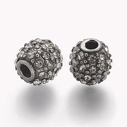 304 Edelstahl Strass-Perlen, Runde, Kristall, 10x10 mm, Bohrung: 3 mm