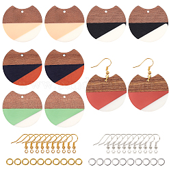 Olycraft bricolage kits de fabrication de boucles d'oreilles pendantes, y compris les pendentifs en résine et en bois, crochets et anneaux de saut en laiton, écart plat rond, couleur mixte, pendentifs: 33~34x37x3~4 mm, Trou: 1.8~2mm, 5 couleurs, 2 pcs / couleur, 10 pcs / boîte