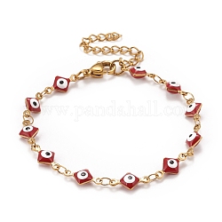 Losange en émail avec bracelet chaînes à maillons mauvais œil, placage sous vide 304 bijoux en acier inoxydable pour femmes, or, rouge, 6-5/8 pouce (16.8 cm)