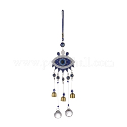 Alliage turc bleu mauvais œil pendentif décoration, avec cloche et prismes de cristal, pour l'ornement d'amulette suspendu à la maison, argent antique, 420mm