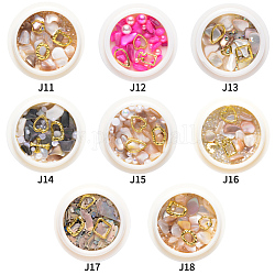 Nagelkunstdekoration Zubehör, mit Shell, Acrylperlen und goldfarbene Messing-Cabochons, Mischform, Mischfarbe, 1~25x1~18x1~5 mm