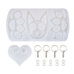 DIY Key Chain Making, with Iron Jump Ring, Keychain Silicone Pendant Molds, Heart & Cat & Claw Shape, Platinum, 22pcs/set
