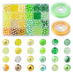 Kit de diy para hacer pulseras elásticas, incluyendo cuentas redondas de perlas de imitación de acrílico y plástico, hilo elástico, color mezclado, abalorios: 7.5~8x7~8 mm, agujero: 1~2 mm, 600 PC / sistema