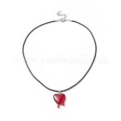 Halskette mit schmelzendem Herz aus Harz und gewachster Kordel für Frauen, rot, 17.72 Zoll (45 cm)