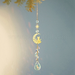 Décorations de pendentif en cristal, avec les accessoires en métal, Pour la maison, décoration de jardin, forme de chat, 460x40mm