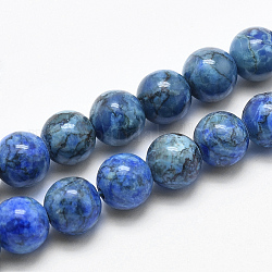 Cuentas de mármol naturales hebras, redondo, teñido y climatizada, azul real, 8mm, agujero: 1 mm, aproximamente 46 pcs / cadena, 15 pulgada (38 cm)