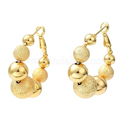 Rack Plating Brass Round Beaded Hoop Earrings, Lead Free & Cadmium Free, Long-Lasting Plated, Real 18K Gold Plated, 38x35x12mm