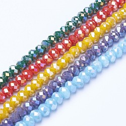 Chapelets de perles en verre électroplaqué, couleur unie opaque, de couleur plaquée ab , facette, rondelle, couleur mixte, 6x5mm, Trou: 1mm, Environ 85~88 pcs/chapelet, 16.1~16.5 pouce (41~42 cm)