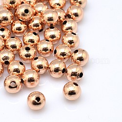 Rack Plating Brass Solid Round Beads, Lead Free & Cadmium Free, Rose Gold, 6mm, Hole: 1mm